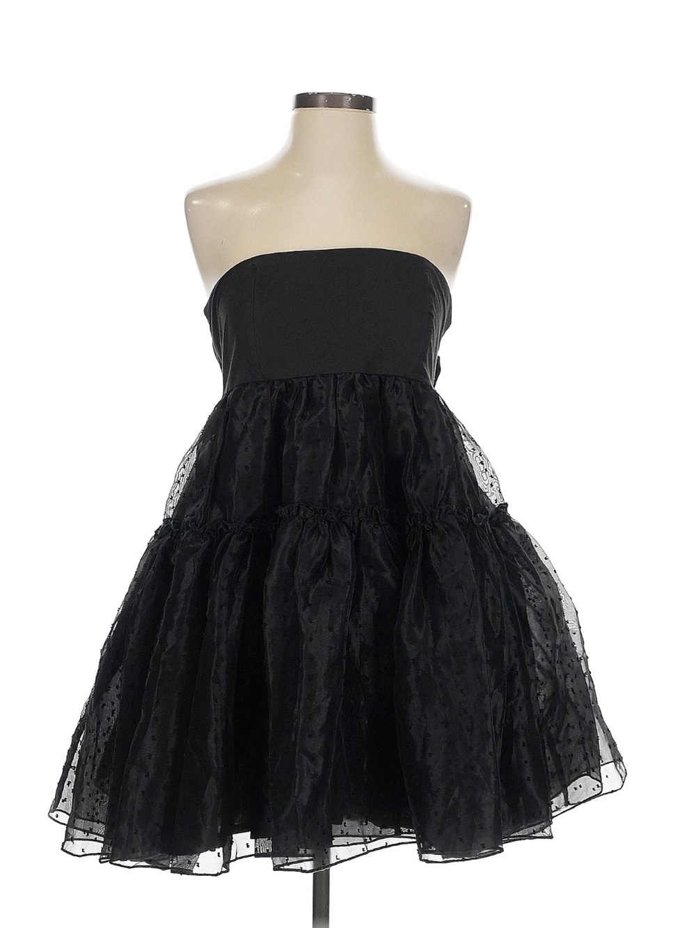 Free People Girls Black Strapless Party Dress with Dot Mesh Overlay